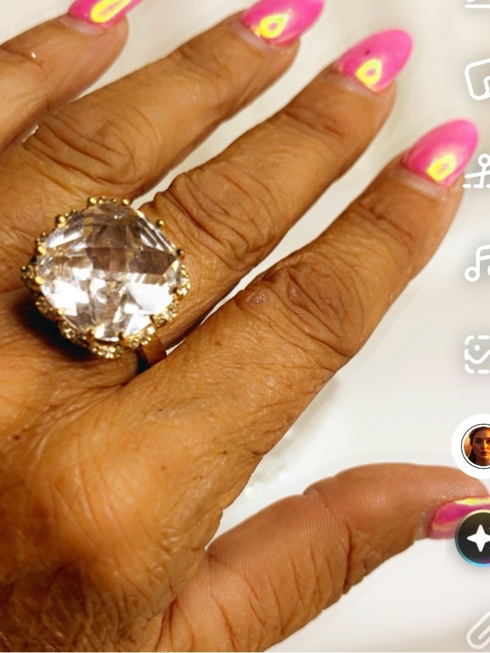 Gold-Tone Cocktail Ring with Large Clear Crystal - Picture 7 of 8